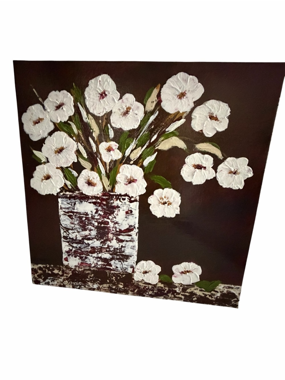 Original Artwork Acrylic’s On Canvas Floral Textured White Floral 16x16